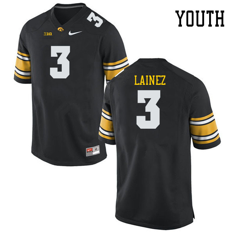 Youth #3 Marco Lainez Iowa Hawkeyes College Football Jerseys Stitched Sale-Black